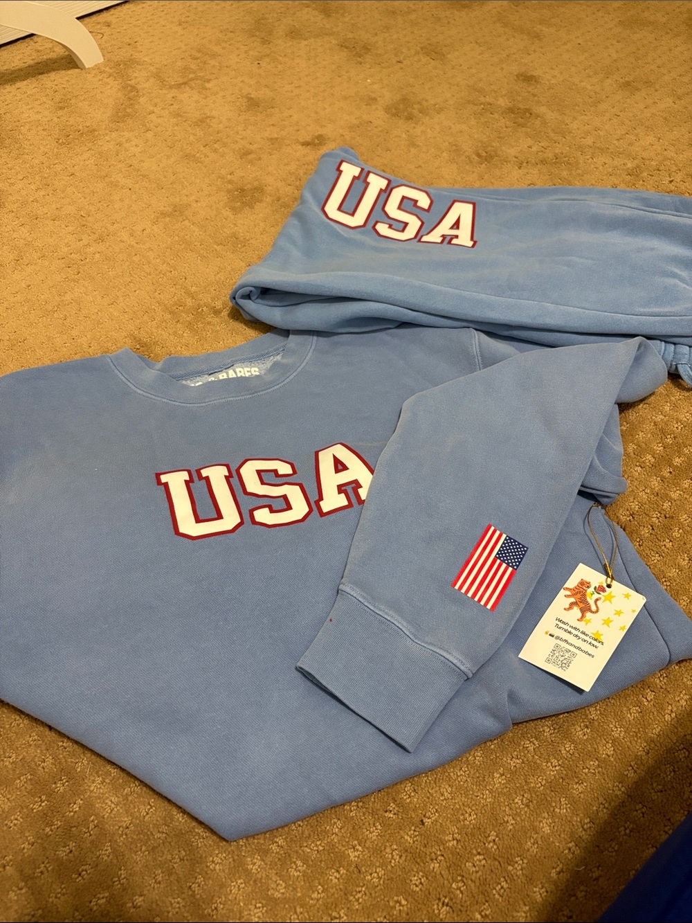 Light Blue USA Track Jogger Set - Women's Casual Lounge Pants
